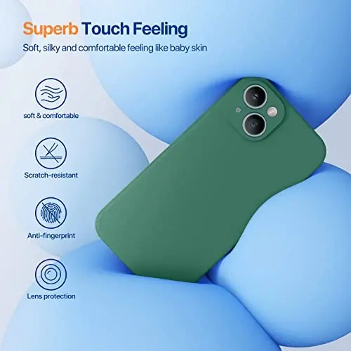 Miracase iPhone 14 uchun g'ilof, ekran himoyachisi bilan, [Kengaytirilgan kamera himoyasi], zarbga chidamli suyuq silikon g'ilof mikrofiber astar bilan, 6,1 dyuym, Akatsiya yashili - 3