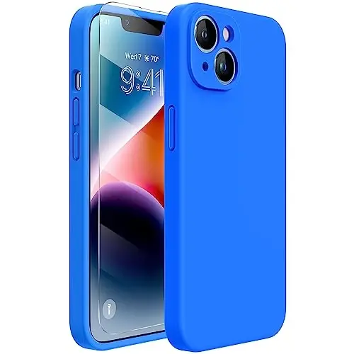 Miracase iPhone 14 uchun g‘ilof, ekran himoyachisi bilan, [Takomillashtirilgan kamera himoyasi], zarbaga chidamli suyuq silikon g‘ilof mikrofiber astarli, 6,1 dyuym, O‘rta Yer dengizi ko‘k 