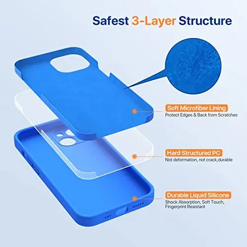 Miracase iPhone 14 uchun g‘ilof, ekran himoyachisi bilan, [Takomillashtirilgan kamera himoyasi], zarbaga chidamli suyuq silikon g‘ilof mikrofiber astarli, 6,1 dyuym, O‘rta Yer dengizi ko‘k - 5