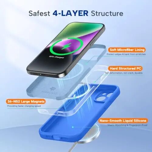 Miracase iPhone 14 uchun g‘ilof, ekran himoyachisi bilan, [Takomillashtirilgan kamera himoyasi], zarbaga chidamli suyuq silikon g‘ilof mikrofiber astarli, 6,1 dyuym, O‘rta Yer dengizi ko‘k - 3