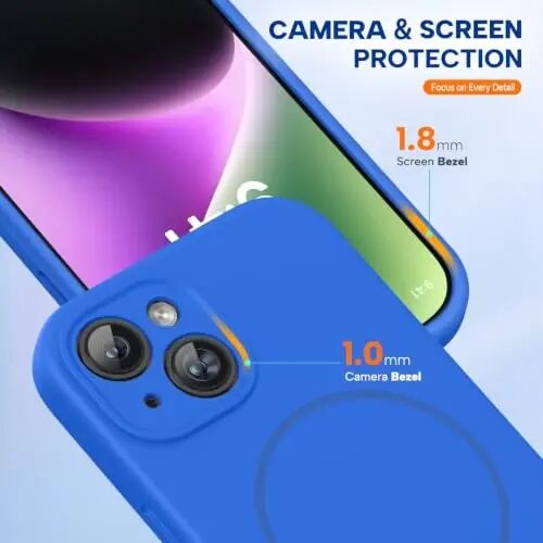 Miracase iPhone 14 uchun g‘ilof, ekran himoyachisi bilan, [Takomillashtirilgan kamera himoyasi], zarbaga chidamli suyuq silikon g‘ilof mikrofiber astarli, 6,1 dyuym, O‘rta Yer dengizi ko‘k - 5