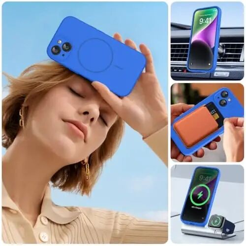 Miracase iPhone 14 uchun g‘ilof, ekran himoyachisi bilan, [Takomillashtirilgan kamera himoyasi], zarbaga chidamli suyuq silikon g‘ilof mikrofiber astarli, 6,1 dyuym, O‘rta Yer dengizi ko‘k - 6
