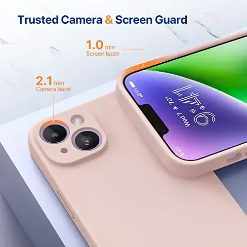 Miracase iPhone 14 uchun g'ilof, ekran himoyachisi bilan, [Yaxshilangan kamera himoyasi], zarbga chidamli suyuq silikon g'ilof mikrofiber astarli, 6,1 dyuym, qum pushti - 4