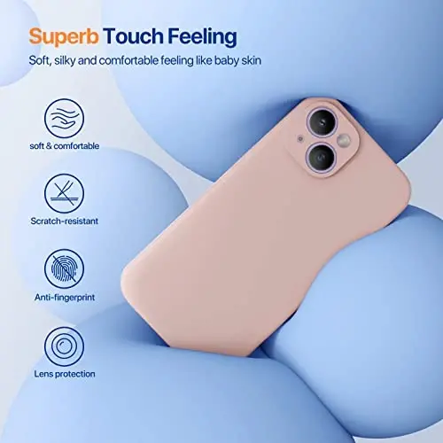 Miracase iPhone 14 uchun g'ilof, ekran himoyachisi bilan, [Yaxshilangan kamera himoyasi], zarbga chidamli suyuq silikon g'ilof mikrofiber astarli, 6,1 dyuym, qum pushti - 3