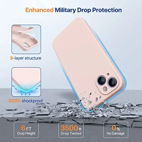 Miracase iPhone 14 uchun g'ilof, ekran himoyachisi bilan, [Yaxshilangan kamera himoyasi], zarbga chidamli suyuq silikon g'ilof mikrofiber astarli, 6,1 dyuym, qum pushti - 5