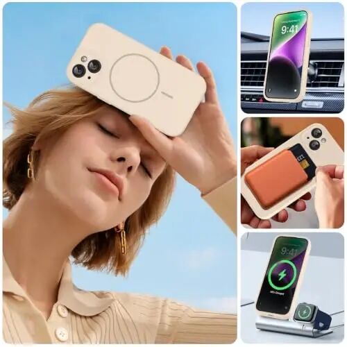 Miracase iPhone 14 uchun mo'ljallangan g'ilof, [Kengaytirilgan yangilangan kamera muhofazasi], Mikrofaser astarli zarbaga chidamli suyuq silikon g'ilof, 6.1 dyuym, Lovi kulrang - 5
