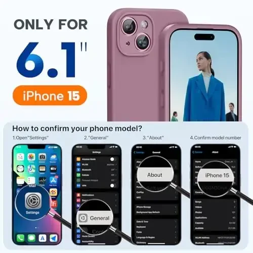 Miracase iPhone 15 gʻilofi bilan mos keladi, [Yumshoq tirnalishga qarshi mikrofiber astarli], Suyuq silikon gʻilofli gel rezina zarbga chidamli tushishdan himoya iPhone 15 uchun telefon gʻilofi, Qora smorodina - 6
