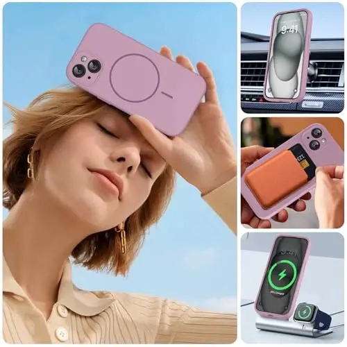 Miracase iPhone 15 gʻilofi bilan mos keladi, [Yumshoq tirnalishga qarshi mikrofiber astarli], Suyuq silikon gʻilofli gel rezina zarbga chidamli tushishdan himoya iPhone 15 uchun telefon gʻilofi, Qora smorodina - 6