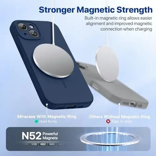 Miracase iPhone 15 g‘ilofi bilan mos, [Yumshoq chizishga qarshi mikrofiber astar], Suyuq silikonli g‘ilof Gel rezina zarbga chidamli tushishdan himoya qiluvchi telefon g‘ilofi iPhone 15 uchun, to‘q ko‘k - 4