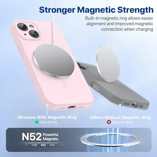 Miracase iPhone 15 g‘ilofi bilan mos, [Yumshoq tirnalishga qarshi mikrofiber astar], Suyuq silikon g‘ilof Gel rezina zarbga chidamli tushishdan himoya iPhone 15 uchun telefon g‘ilofi, qum pushti - 5