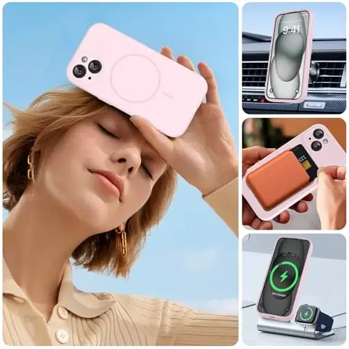 Miracase iPhone 15 g‘ilofi bilan mos, [Yumshoq tirnalishga qarshi mikrofiber astar], Suyuq silikon g‘ilof Gel rezina zarbga chidamli tushishdan himoya iPhone 15 uchun telefon g‘ilofi, qum pushti - 6