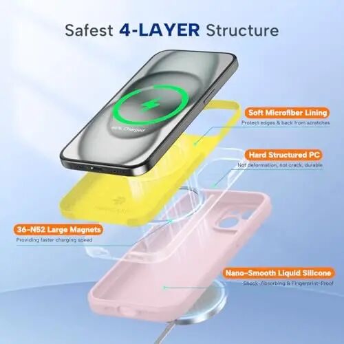 Miracase iPhone 15 g‘ilofi bilan mos, [Yumshoq tirnalishga qarshi mikrofiber astar], Suyuq silikon g‘ilof Gel rezina zarbga chidamli tushishdan himoya iPhone 15 uchun telefon g‘ilofi, qum pushti - 2