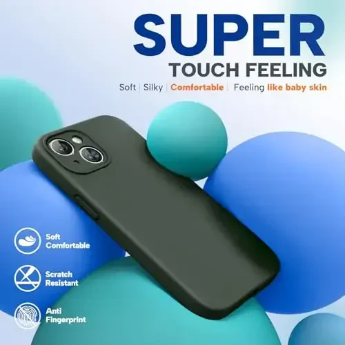 Miracase iPhone 15 g‘ilofi bilan mos, [Yumshoq tirnalishga qarshi mikrofiber astar], Suyuq silikonli g‘ilofli gel rezina zarbga chidamli tushishdan himoya qiluvchi telefon g‘ilofi iPhone 15 uchun, to‘q yashil - 3