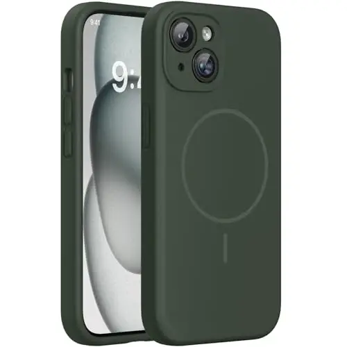 Miracase iPhone 15 g‘ilofi bilan mos, [Yumshoq tirnalishga qarshi mikrofiber astar], Suyuq silikonli g‘ilofli gel rezina zarbga chidamli tushishdan himoya qiluvchi telefon g‘ilofi iPhone 15 uchun, to‘q yashil - MIRACASE