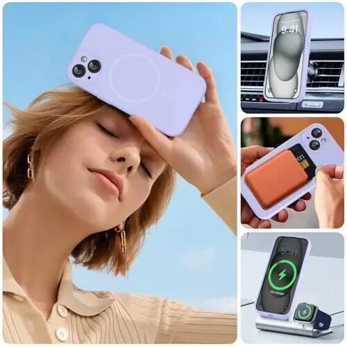 Miracase iPhone 15 G‘ilofiga mos, [Yumshoq tirnalishga qarshi mikrofiber astar], Suyuq silikon g‘ilof Gel rezina zarbga chidamli tushib ketishdan himoya qiluvchi telefon g‘ilofi iPhone 15 uchun, Och binafsha rang - 5