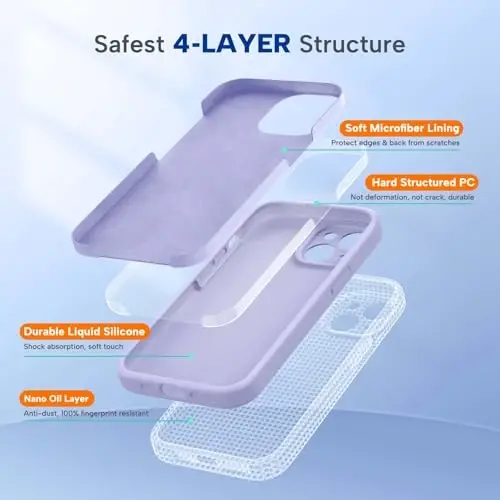 Miracase iPhone 15 ile Uyumlu Kılıf, [Yumuşak Çizilmez Mikrofiber Astar], Sıvı Silikon Kılıf Jel Kauçuk Darbeye Dayanıklı Düşmeye Karşı Koruyucu Telefon Kılıfı, iPhone 15 için, Açık Mor - 3