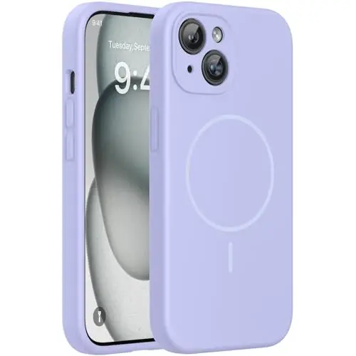 miracase Compatible with iPhone 15 Case, [Soft Anti-Scratch Microfiber Lining], Liquid Silicone Case Gel Rubber Shockproof Drop Protection Phone Case for iPhone 15, Light Purple 