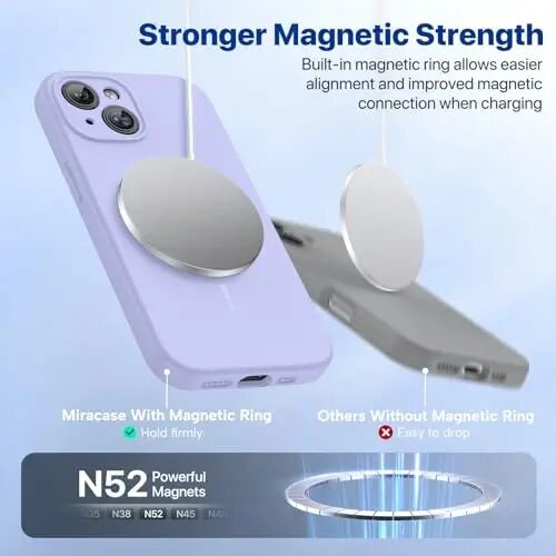 Miracase, iPhone 15 Kılıf ile Uyumlu, [Yumuşak Çizilmez Mikrofiber Astar], Sıvı Silikon Kılıf Jel Kauçuk Darbeye Dayanıklı Düşme Korumalı Telefon Kılıfı, iPhone 15 için, Açık Mor - 4