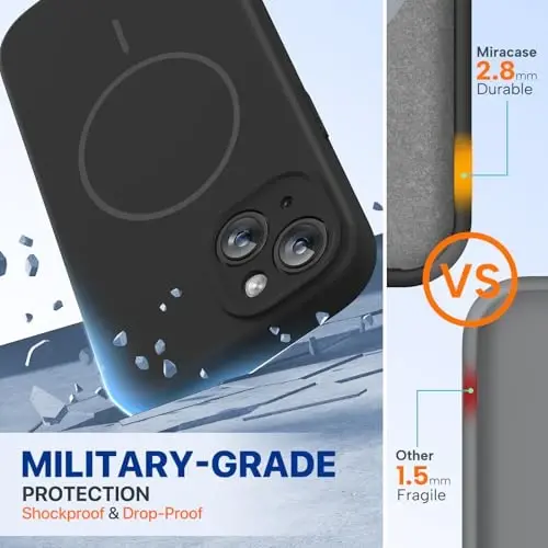 Miracase Compatible with iPhone 15 Case, [Soft Anti-Scratch Microfiber Lining], Compatible with MagSafe, Liquid Silicone Case Shockproof Drop Protection Phone Case for 15, Black Magnetic - 3