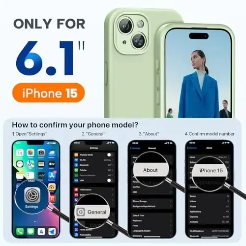 Miracase Compatible with iPhone 15 Case, [Soft Anti-Scratch Microfiber Lining], Liquid Silicone Case Gel Rubber Shockproof Drop Protection Phone Case for iPhone 15, Matcha Green - 6