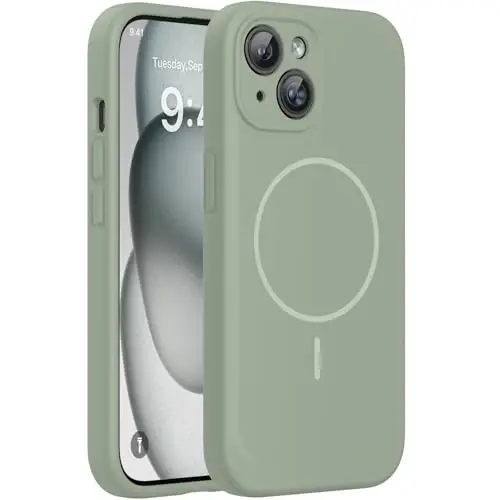 miracase Compatible with iPhone 15 Case, [Soft Anti-Scratch Microfiber Lining], Liquid Silicone Case Gel Rubber Shockproof Drop Protection Phone Case for iPhone 15, Patina Green - 1