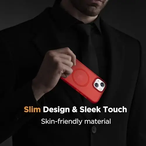 Miracase Magnetic for iPhone 15 Plus Case 6.7 inch (Compatible with MagSafe)（with 2X Screen Protectors） Military-Grade Protection, Anti-Fingerprint Translucent Matte Phone Cover, Red - 6