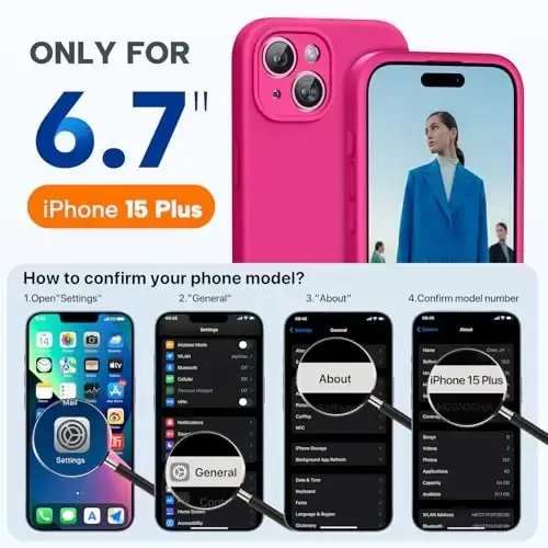 Miracase iPhone 15 Plus Case bilan mos keladi, [Yumshoq tirnalishga qarshi mikrofiber astar], Suyuq silikonli g'ilof Gel kauchuk zarbga chidamli tomchidan himoya qilish iPhone 15 Plus uchun telefon g'ilofi, To'q pushti - 5