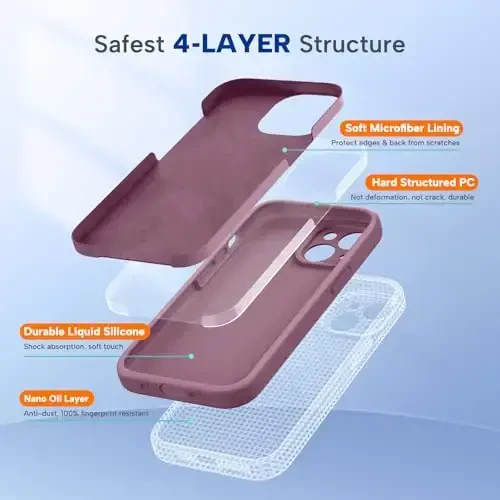 Miracase iPhone 15 Plus Case bilan mos, [Yumshoq tirnalishga qarshi mikrofiber astar], Suyuq silikonli g'ilof Gel rezina zarbga chidamli tushishdan himoya iPhone 15 Plus uchun telefon g'ilofi, Qora smorodina - 4