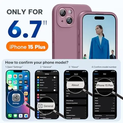 Miracase iPhone 15 Plus Case bilan mos, [Yumshoq tirnalishga qarshi mikrofiber astar], Suyuq silikonli g'ilof Gel rezina zarbga chidamli tushishdan himoya iPhone 15 Plus uchun telefon g'ilofi, Qora smorodina - 2