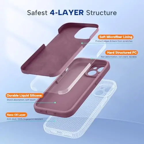 Miracase iPhone 15 Plus Case bilan mos, [Yumshoq tirnalishga qarshi mikrofiber astar], Suyuq silikonli g'ilof Gel rezina zarbga chidamli tushishdan himoya iPhone 15 Plus uchun telefon g'ilofi, Qora smorodina - 4