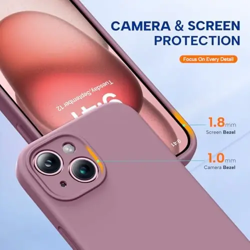 Miracase iPhone 15 Plus Case bilan mos, [Yumshoq tirnalishga qarshi mikrofiber astar], Suyuq silikonli g'ilof Gel rezina zarbga chidamli tushishdan himoya iPhone 15 Plus uchun telefon g'ilofi, Qora smorodina - 5