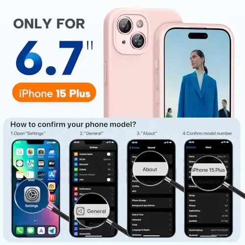 Miracase iPhone 15 Plus gʻilofi bilan mos, [Yumshoq tirnalishga qarshi mikrofiber astar], Suyuq silikon gʻilof Gel kauchuk zarbga chidamli tushishdan himoya iPhone 15 Plus uchun telefon gʻilofi, Sand pushti - 5