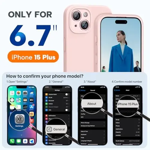 Miracase iPhone 15 Plus gʻilofi bilan mos, [Yumshoq tirnalishga qarshi mikrofiber astar], Suyuq silikon gʻilof Gel kauchuk zarbga chidamli tushishdan himoya iPhone 15 Plus uchun telefon gʻilofi, Sand pushti - 5