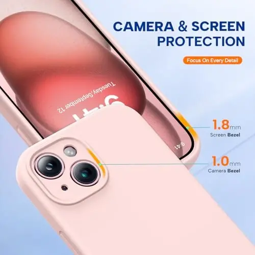 Miracase iPhone 15 Plus gʻilofi bilan mos, [Yumshoq tirnalishga qarshi mikrofiber astar], Suyuq silikon gʻilof Gel kauchuk zarbga chidamli tushishdan himoya iPhone 15 Plus uchun telefon gʻilofi, Sand pushti - 4