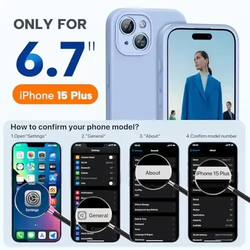Miracase iPhone 15 Plus gʻilofi bilan mos, [Yumshoq tirnalishga qarshi mikrofiber astar], Suyuq silikonli gʻilof Jel kauchuk zarbga chidamli tushishdan himoya iPhone 15 Plus uchun telefon gʻilofi, Chinnigullar binafsharang - 5