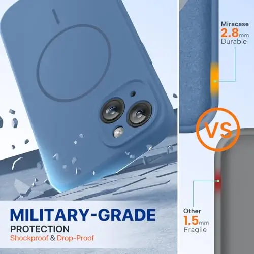 Miracase iPhone 15 Plus için Manyetik Kılıf, [Yumuşak Çizilmez Mikrofiber Astar], MagSafe için Manyetik, 15 Plus için Sıvı Silikon Darbeye Dayanıklı Düşme Korumalı Telefon Kılıfı, Cam Mavisi - MIRACASE (1)