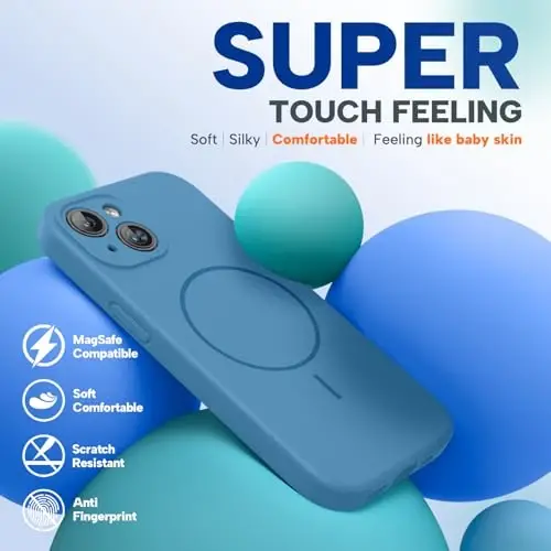 Miracase iPhone 15 Plus için Manyetik Kılıf, [Yumuşak Çizilmez Mikrofiber Astar], MagSafe için Manyetik, 15 Plus için Sıvı Silikon Darbeye Dayanıklı Düşme Korumalı Telefon Kılıfı, Capri Mavisi - 4