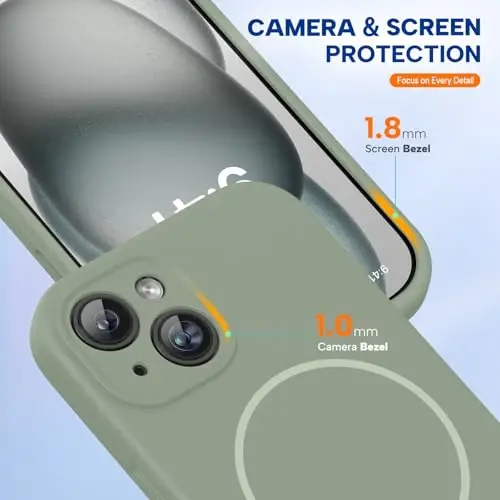 Miracase, iPhone 15 Plus için Mıknatıslı Kılıf, [Yumuşak Çizilmez Mikrofiber Astar], MagSafe ile Uyumlu, Sıvı Silikon Darbeye Dayanıklı Düşme Korumalı Telefon Kılıfı, 15 Plus için, Patina Yeşili - 4