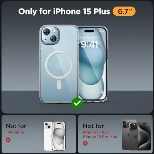 Miracase Magnetic for iPhone 15 Plus Case 6.7 inch (Compatible with MagSafe)（with 2X Screen Protectors） Military-Grade Protection, Anti-Fingerprint Translucent Matte Phone Cover, Clear - 2