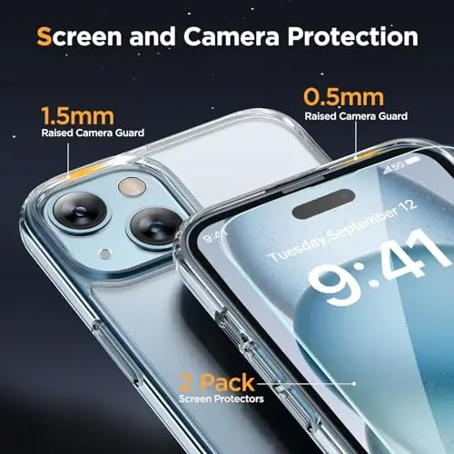 Miracase Magnetic for iPhone 15 Plus Case 6.7 inch (Compatible with MagSafe)（with 2X Screen Protectors） Military-Grade Protection, Anti-Fingerprint Translucent Matte Phone Cover, Clear - 6