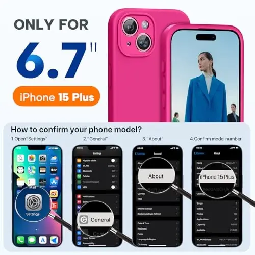 Miracase Compatible with iPhone 15 Plus Case, [Soft Anti-Scratch Microfiber Lining], Liquid Silicone Case Gel Rubber Shockproof Drop Protection Phone Case for iPhone 15 Plus, Hot Pink - 5