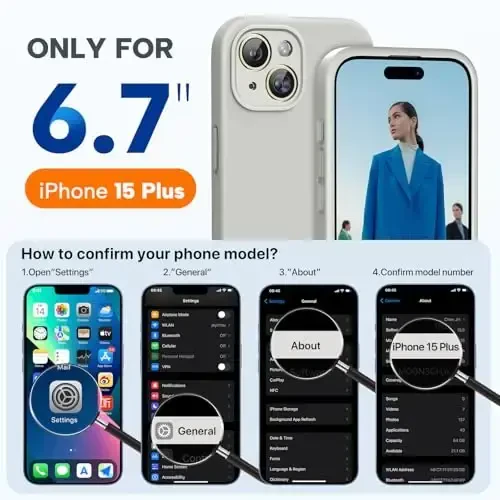 Miracase iPhone 15 Plus uchun g‘ilofga mos keladi, [Yumshoq chizishga qarshi mikrofiber astar], Suyuq silikonli g‘ilof Gel kauchuk zarbga chidamli tomchidan himoya iPhone 15 Plus uchun telefon g‘ilofi, Tosh - 5