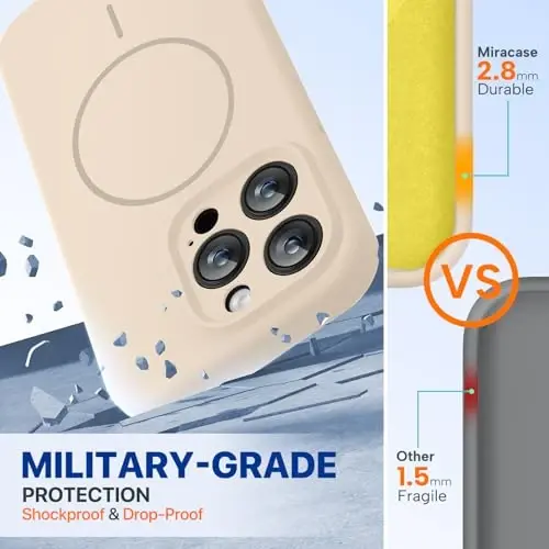 Miracase iPhone 15 Pro için Manyetik Kılıf, [Yumuşak Çizilme Karşıtı Mikrofiber Astar], MagSafe için Manyetik, 15 Pro için Likit Silikon Darbeye Dayanıklı Düşme Korumalı Telefon Kılıfı, Kum - 4