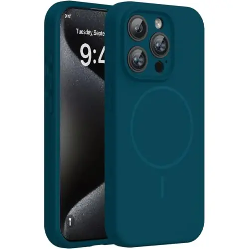 miracase iPhone 15 Pro için Manyetik Kılıf, [Yumuşak Çizilmez Mikrofiber Astar], MagSafe ile Uyumlu, 15 Pro için Sıvı Silikon Darbeye Dayanıklı Düşme Korumalı Telefon Kılıfı, Camgöbeği - 1