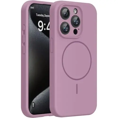 Miracase iPhone 15 Pro Kılıfı için Manyetik, [Yumuşak Çizilmez Mikrofiber Astar], MagSafe ile Uyumlu, 15 Pro için Sıvı Silikon Darbeye Dayanıklı Düşme Korumalı Telefon Kılıfı, Frenk Üzümü 