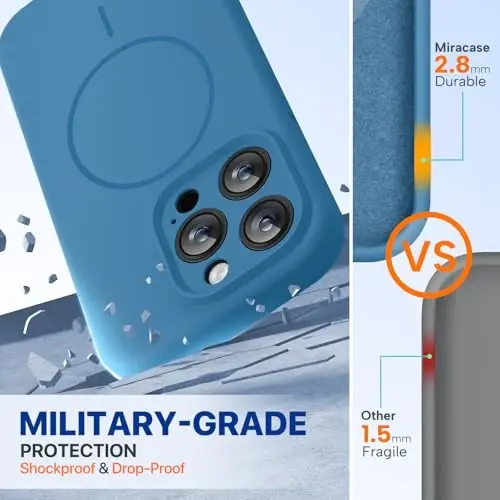 Miracase iPhone 15 Pro Manyetik Kılıf, [Yumuşak Çizilmeye Karşı Mikrofiber Astar], MagSafe için Manyetik, 15 Pro için Likit Silikon Darbeye Dayanıklı Telefon Kılıfı, Kapri Mavisi - 2