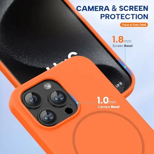 Miracase iPhone 15 Pro Max için Manyetik Kılıf, [Yumuşak Çizilmez Mikrofiber Astar], MagSafe Uyumlu, 15 ProMax için Sıvı Silikon Darbeye Dayanıklı Düşme Korumalı Telefon Kılıfı, Turuncu - 2