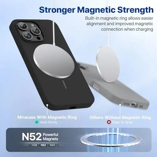 Miracase iPhone 15 Pro Max için Manyetik Kılıf, [Yumuşak Çizilmez Mikrofiber Astar], MagSafe Uyumlu, Sıvı Silikon Darbe Emici Düşme Korumalı Telefon Kılıfı, 15 ProMax için, Siyah - 3