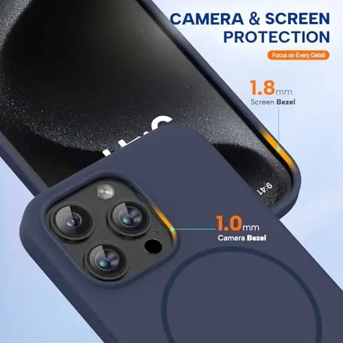 Miracase iPhone 15 Pro Max için Manyetik Kılıf, [Yumuşak Çizilmez Mikrofiber Astar], MagSafe Uyumlu, Sıvı Silikon Darbeye Dayanıklı Düşme Korumalı Telefon Kılıfı, 15 ProMax için, Koyu Mavi - 4