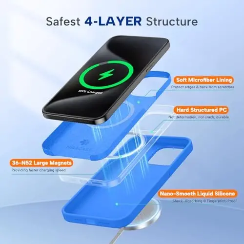 Miracase iPhone 15 Pro Max için Manyetik Kılıf, [Yumuşak Çizilmez Mikrofiber Astar], MagSafe Uyumlu, Sıvı Silikon Kılıf Darbeye Dayanıklı Düşmeye Karşı Koruyucu Telefon Kılıfı, 15 ProMax için, Mavi - MIRACASE (1)